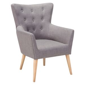 Armchair Grey Fabric Upholstery Buttoned Wooden Legs Retro Style Beliani