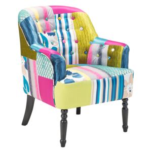 Armchair Multicolour Blue Fabric Patchwork Club Chair Button Tufted Wooden Legs Beliani