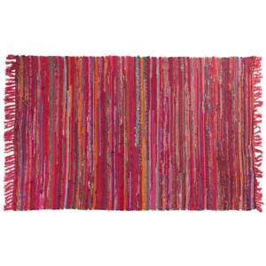 Rag Rug Multicolour Cotton 140 x 200 cm Striped with Fringe Rectangular Handmade Boho Eclectic Beliani