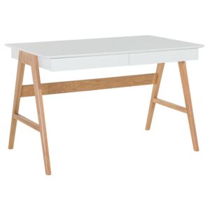 Office Desk White 120 x 75 cm Lacquered Top 2 Drawers Scandinavian Beliani