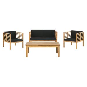 Garden Conversation Set Acacia Wood Black Cushions Modern Outdoor 4 Seater with Coffee Table Beliani