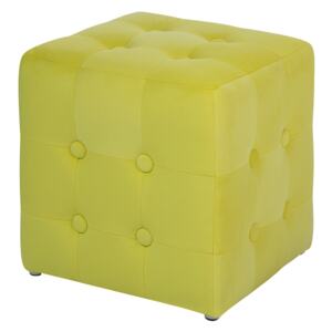 Footstool Yellow Velvet Cube Pouffe Button Tufted Upholstery Beliani