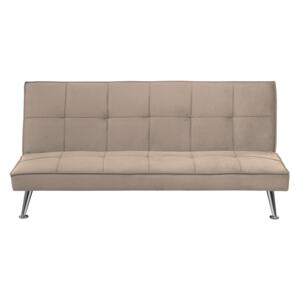 Sofa Bed Beige 3-Seater Quilted Upholstery Click Clack Metal Legs Beliani