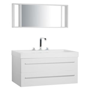 Bathroom Vanity Unit White and Silver 2 Drawers Mirror Modern Beliani
