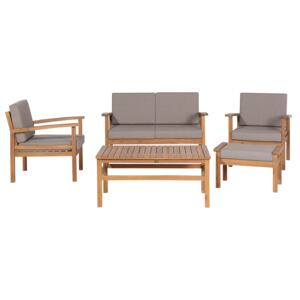 Garden Sofa Set Taupe Cushions Solid Acacia Wood 4 Seater with Table Outdoor Conversation Set Beliani