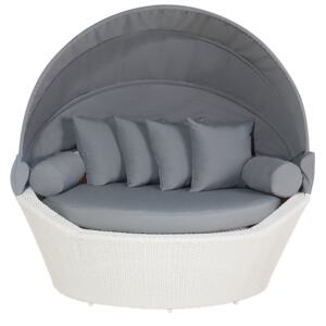 Garden Daybed White and Grey Faux Rattan with Cushions Weather Resistant Beliani