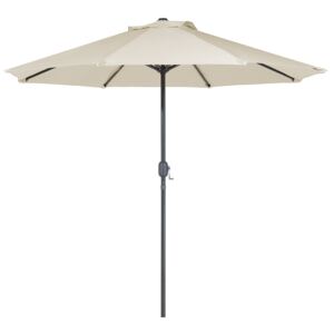 Garden Parasol Beige Shade with LED Light ø 266 x 240 cm Aluminium Pole Crank Mechanism Outdoor Umbrella Beliani
