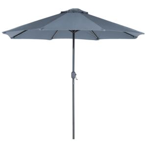 Garden Parasol Grey Shade with LED Light ø 266 x 240 cm Aluminium Pole Crank Mechanism Outdoor Umbrella Beliani