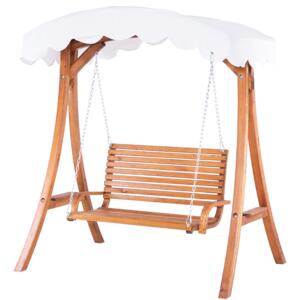 Garden Swing Seat Larch Wood Frame White Fabric Outdoor 2-Seater with Canopy Freestanding Beliani