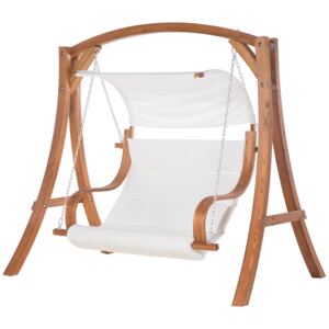Garden Swing Seat Larch Wood Frame White Fabric Outdoor 2-Seater with Canopy Beliani