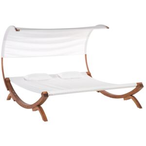 Garden Outdoor Lounger White Textile Seat Larch Wood Frame Double Seat Curved Canopy Beliani
