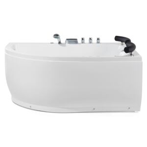 Whirlpool Bath White Sanitary Acrylic LED Illuminated Curved Left Hand Double 159 x 113 cm Beliani