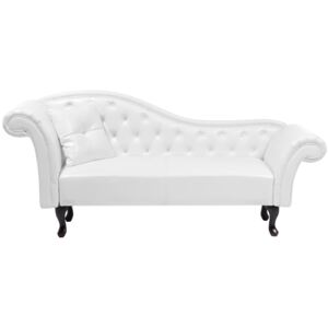 Chaise Lounge White Faux Leather Button Tufted Upholstery Left Hand Rolled Arms with Cushion Beliani