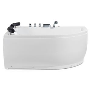 Whirlpool Bath White Sanitary Acrylic LED Illuminated Curved Right Hand Double 159 x 113 cm Beliani