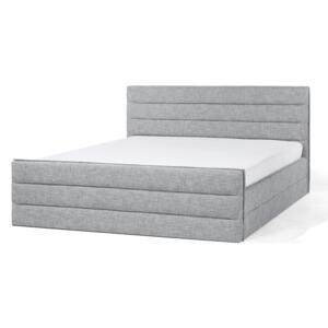 Bed Light Grey Linen Fabric EU Super King Size 6ft Slatted Base Padded Headboard and Footboard Beliani