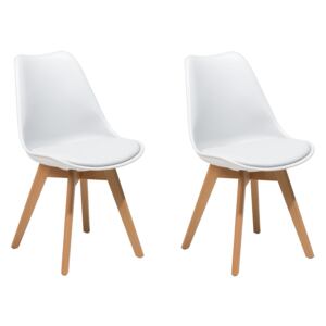 Set of 2 Dining Chairs White Faux Leather Sleek Wooden Legs Beliani