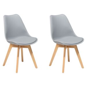 Set of 2 Dining Chairs Grey Faux Leather Sleek Wooden Legs Beliani