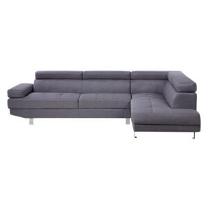 Corner Sofa Grey Fabric L-shaped Adjustable Headrests and Armrests Beliani