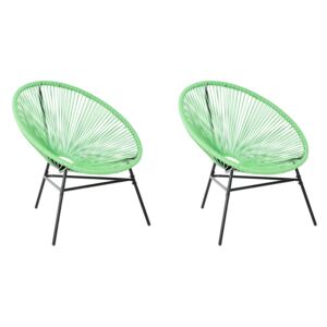 Set of 2 Garden Chairs Green PE Rattan Papasan Modern Beliani