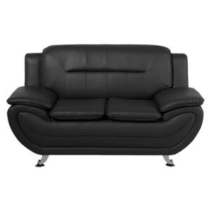 2 Seater Sofa Black Faux Leather Pillow Top Arms Modern Beliani