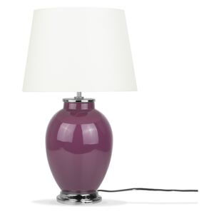 Table Lamp Bedside Light Purple Ceramic Base White Polycotton Round Empire Shade Beliani