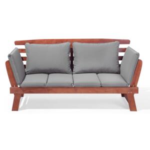 Garden Bench Dark Eucalyptus Wood Grey Cushions Outdoor 2 Seater with Reclining Armrests Beliani