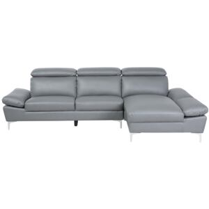 Corner Sofa Grey Leather Upholstery Left Hand Orientation with Adjustable Headrests Beliani