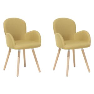 Set of 2 Dining Chairs Yellow Fabric Upholstery Light Wood Legs Modern Eclectic Style Beliani