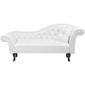 Chaise Lounge White Faux Leather Button Tufted Upholstery Right Hand Rolled Arms with Cushion Beliani