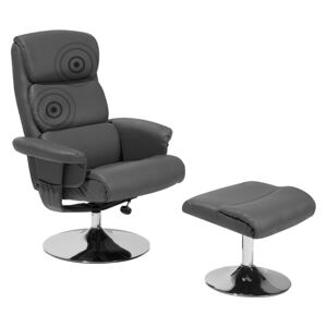 Recliner Armchair Grey with Footstool Faux Leather Upholstered Metal Frame Heated Massage Function Retro Design Beliani