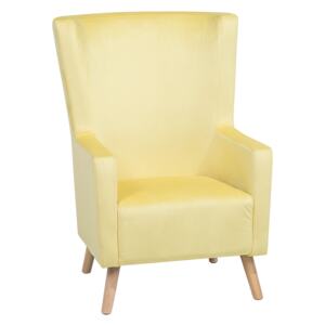 Wingback Chair Yellow Velvet Upholstery High Back Wooden Legs Beliani