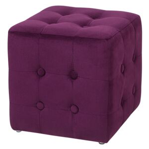 Footstool Purple Velvet Cube Pouffe Button Tufted Upholstery Beliani