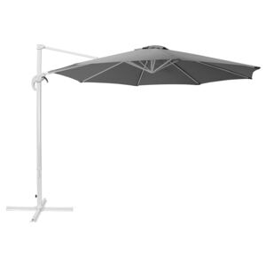 Garden Sun Parasol Dark Grey Canopy White Steel Pole 240 cm Weather Resistant Cantilever with Crank Mechanism Beliani