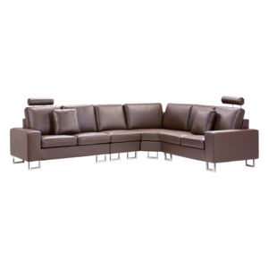 Corner Sofa Brown Leather Upholstery Left Hand Orientation with Adjustable Headrests Beliani
