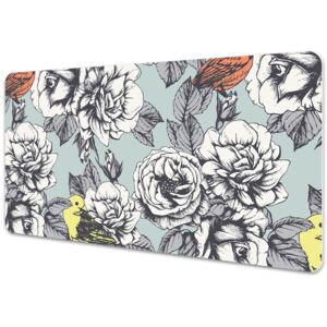 Large desk pad PVC protector Roses and birds 45x90cm