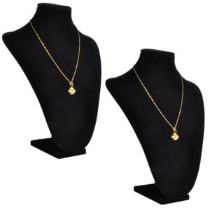 VidaXL Flannel Jewelry Holder Necklace Bust Black 23 x 11.5 x 30 cm 2 pcs