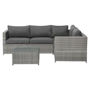 Garden Corner Sofa Set Grey Rattan with Cushions Square Table Outdoor Wicker Conversation Set Beliani