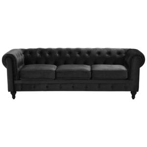 Chesterfield Sofa Black Velvet Fabric Upholstery Dark Wood Legs 3 Seater Contemporary Beliani