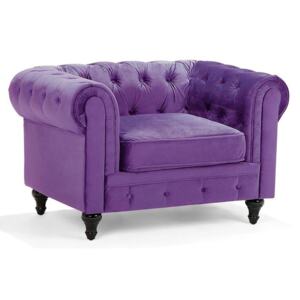 Chesterfield Armchair Purple Velvet Fabric Upholstery Dark Wood Legs Contemporary Beliani