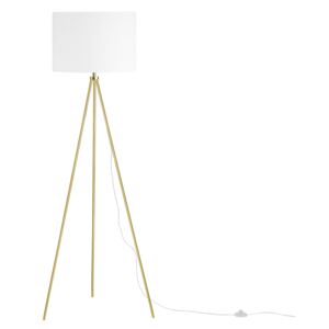 Floor Lamp Gold Metal 148 cm Tripod Stand White Fabric Drum Shade Beliani