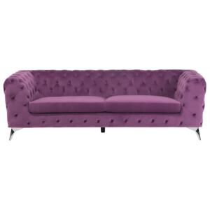 3 Seater Sofa Purple Velvet Chesterfield Style Low Back Beliani