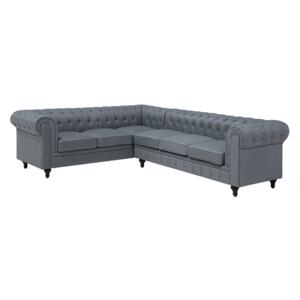 Chesterfield Right Hand Fabric Corner Sofa Grey Fabric Upholstery Dark Wood Legs Chaise 6 Seater Contemporary Beliani