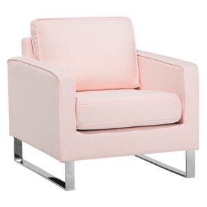Armchair Pink Fabric Sled Silver Legs Modern Living Room Beliani
