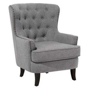 Armchair Wingback Chair Light Grey Button Tufted Back Black Legs Nailhead Trim Elegant Chesterfield Style Living Room Beliani