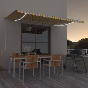 VidaXL Manual Retractable Awning with LED 500x300 cm Yellow and White