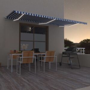 VidaXL Manual Retractable Awning with LED 600x300 cm Blue and White