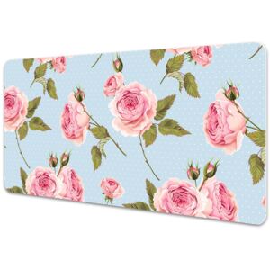 Large desk mat table protector Roses with leaves 45x90cm