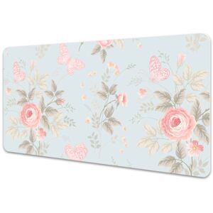 Large desk mat table protector Roses and butterflies 45x90cm