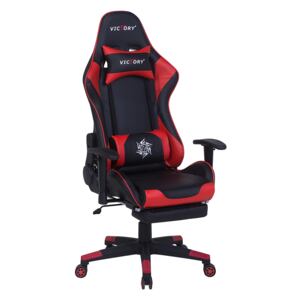 Gaming Chair Black Red Faux Leather Swivel Adjustable Armrests and Height Footrest Modern Beliani