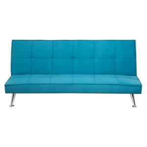 Sofa Bed Blue 3-Seater Quilted Upholstery Click Clack Metal Legs Beliani